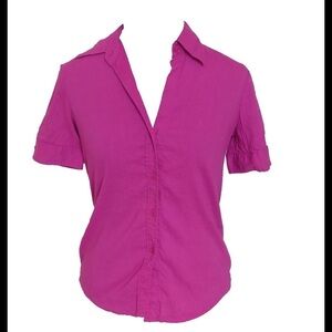 Theory Pink Linen Blend Short Sleeve Button Up Business Casual Top, Size P 🔴